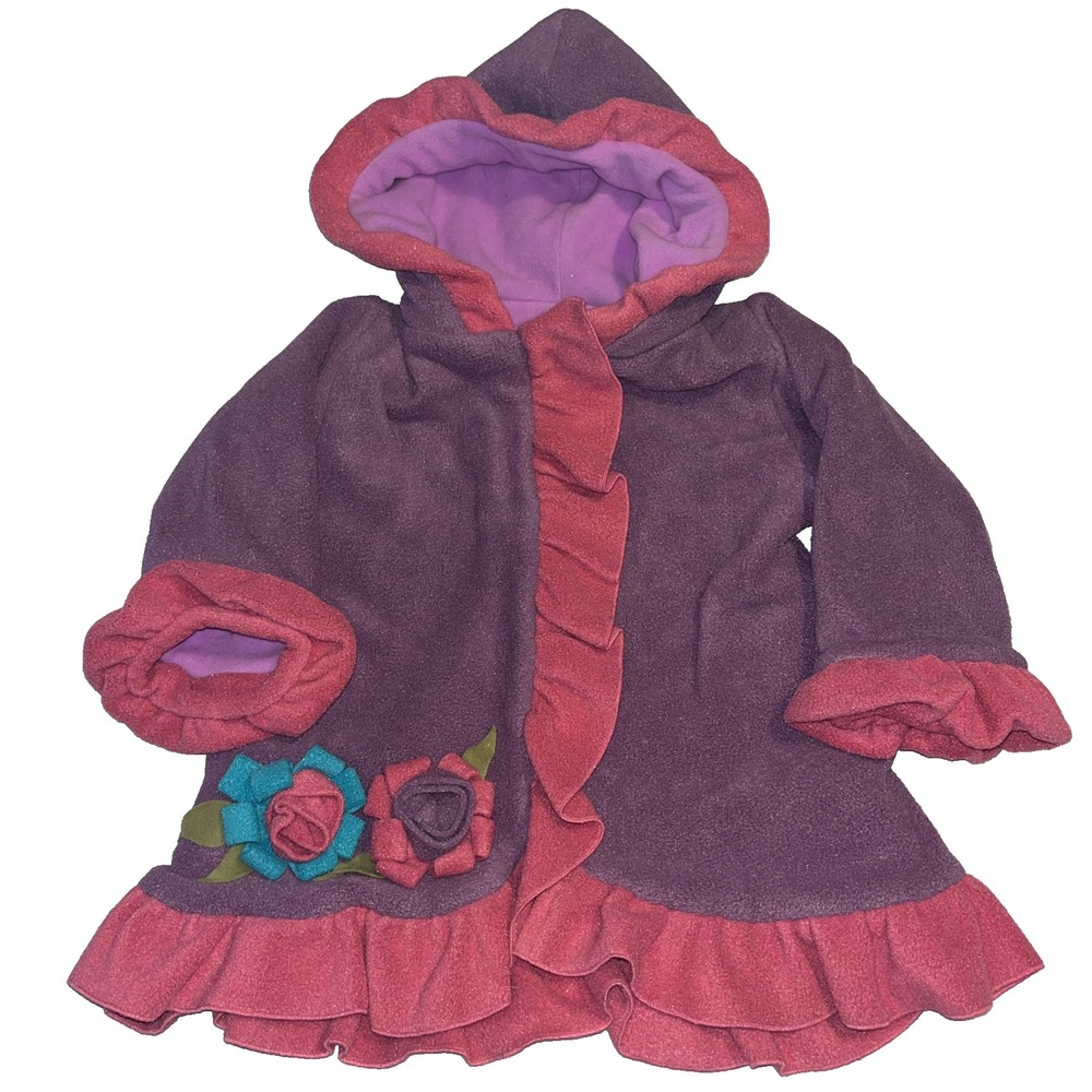 Corkys Kids Company Fleece Purple Pink Flower Ruffle Coat Jacket 4